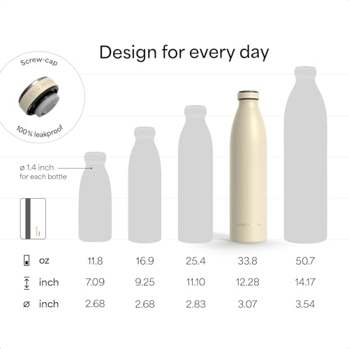 Image of LARS NYSOM Stainless Steel Insulated Water Bottle 12oz 17oz 25oz 34oz 51oz | Insulated Thermo Flask for Hot and Cold Beverages | Leakproof Drinking Bottle (Mustard Yellow, 33.9 oz)