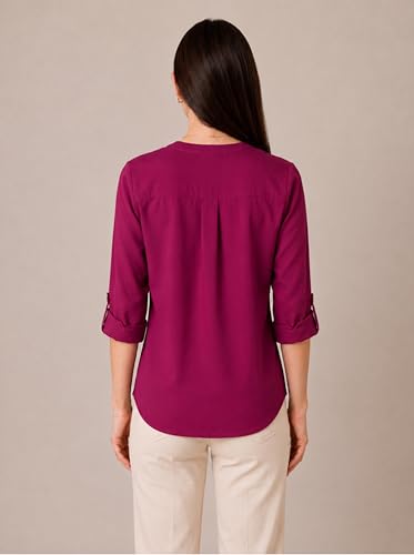 Image of FYLTR Women's Casual Roll -Up Sleeves V-Neck Top - Western Tops for Woman | Shirts for Women | Soft & Comfortable | Tops for Jeans