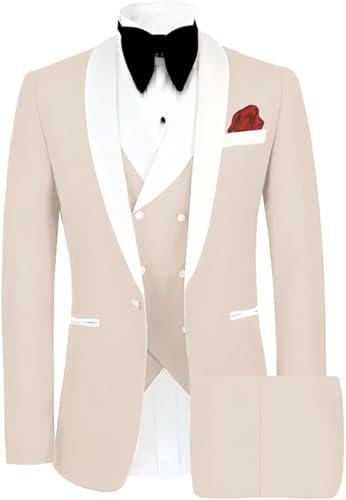 Sxfashbrd Men‘s Suits Slim Fit 3 Piece Vest Pants Set Blazer Jacket Groomsmen One Button Tuxedo Men Jacket for Wedding