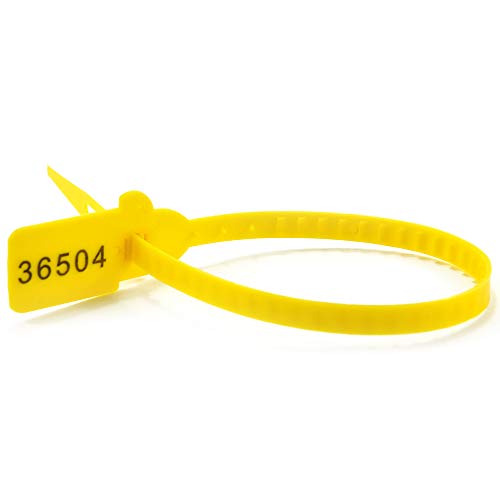 Plastic Safety Seals Numbered Plastic Tags Tamper Evident Sealing Tie Pull Tite for Sack Customs(100 X Yellow)