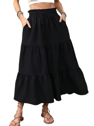 Women's Flowy Trendy Skirt Plain Ruffle Hem Skirt
