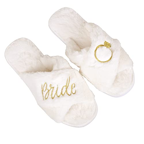 MGupzao Women's Bride Slippers Bachelorette Party Bridesmaid Gift Bachelor Party Bridal Shower Party Favor Large White