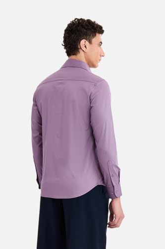 Image of SNITCH Men Formal Shirt | Tailored Slim Fit Full Sleeve Spread Collar Solid Style | Breathable Polyester Viscose Blend Twill Fabric for Office & Evening