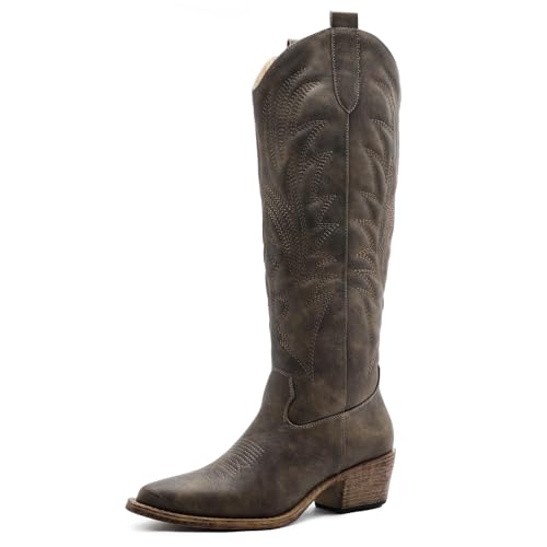 Image of GLOBALWIN Women's The Western Cowboy Cowgirl Embroidered Knee High Boots