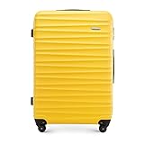 WITTCHEN Reisekoffer Rollkoffer Trolley Großer Koffer Handgepäck Hartschale aus ABS mit 4 Spinner-Rollen Zahlenschloss Teleskopgriff Groove Line Größe L Gelb