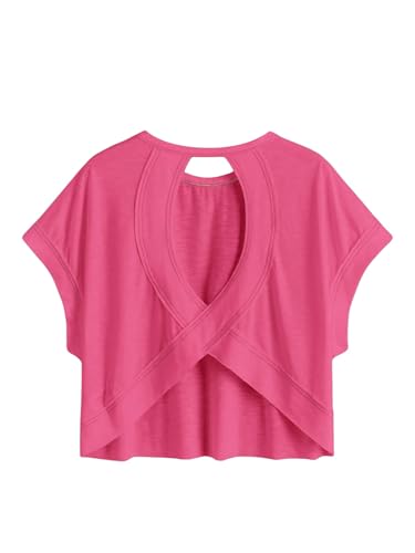 Image of SOLY HUX Women Open Back Tops Workout Backless Tee Casual Athletic Shirts Short Sleeve Oversized Gym T Shirt