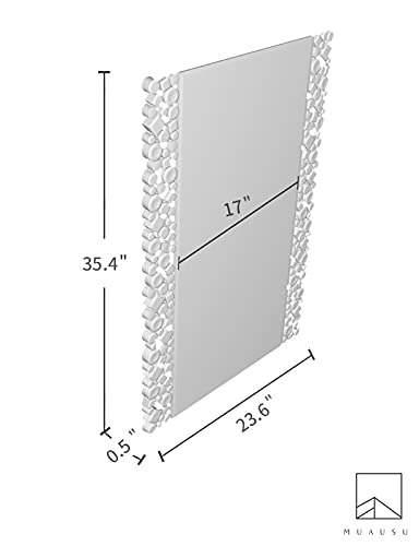 Muausu Rectangle Wall Mirror -23.6""*35.4"" Crystal Accent Mosaic Frame Decorative Wall Mirrors For Living Room, Bedroom, Entryway #TOP6