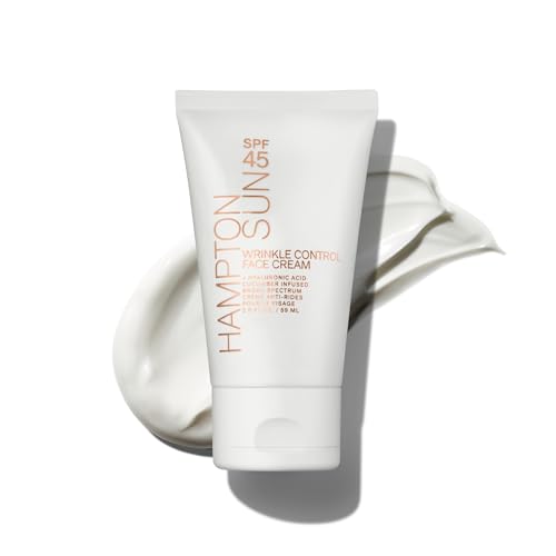 Hampton Sun SPF 45 Wrinkle Control Face Cream | Daily Moisturizer + Sunscreen | Plumps Hydrates Brightens with Hyaluronic Acid + Organic Cucumber Extract | Broad Spectrum | Glowy Dewy Finish