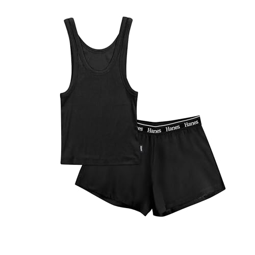 Hanes Women's Originals Comfywear Rib Crop Tank and Sleep Shorts, 2-Piece Set