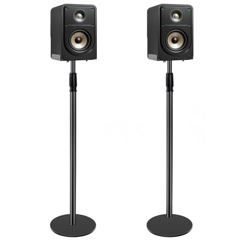 OUUTMEE Lot de 2 Supports d'Enceinte Réglable en Hauteur de 79 à 130CM, Supports d'Enceinte avec Gestion des Câbles, Supports pour Haut-Parleur au Sol pour Enceintes...