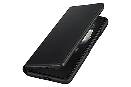Samsung Electronics Galaxy Z Fold 3 Flip Phone Case, Leather Protective Cover with Stand, Heavy Duty, Shockproof Smartphone Protector, US Version, Black,EF-FF926LBEGUS