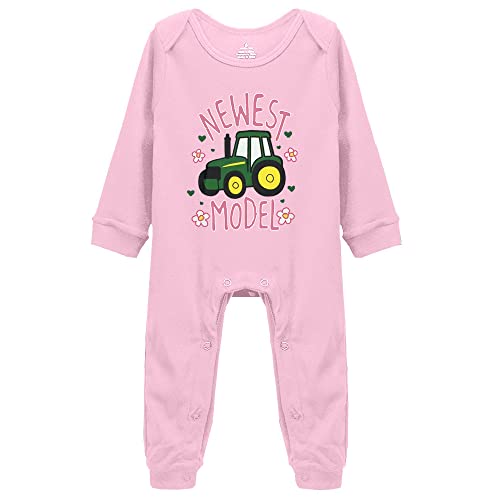 Image of YCICIVDee Baby Bodysuit Green Tractor Model Farmer Baby Tractor Long Sleeve Rompers 0-3 Months Pink