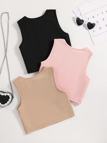 Milumia Girl's 3 Pack Ribbed Knit Cut Out Round Neck Sleeveless Cropped Tank Tops2