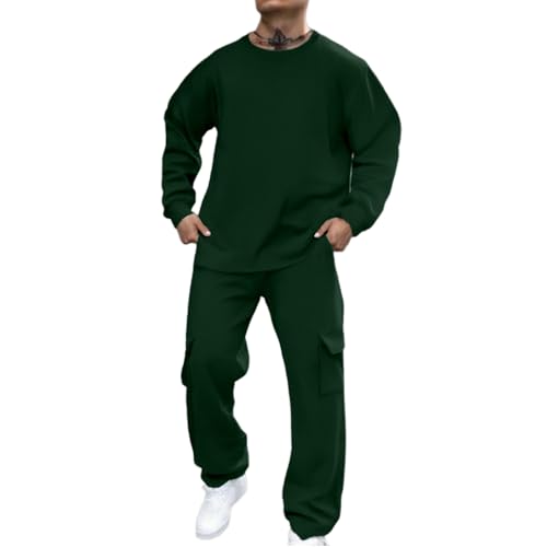 Genérico Trajes Hombre Conjunto Sudadera Deportivo Informal Suave Grande Chándal Verano Relax 2 Piezas（Dark Green, M