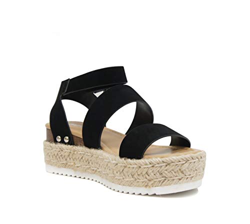 Image of Soda Topic Open Toe Buckle Ankle Strap Espadrilles Flatform Wedge Casual Sandal