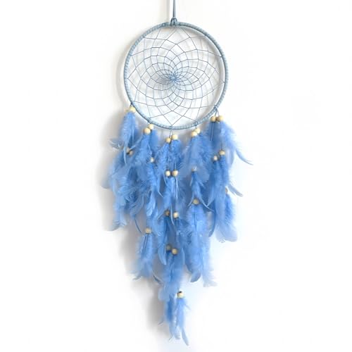 Dreamcatcher, Azul Dream Atrapasueños atrapasueños Hecho a Mano con Plumas para Colgar en la Pared de habitación Infantil para niñas y niños decoración del hogar