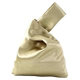 Anopo Bolso Pequeño de Satén con Lazo para Mujer Clutch Elegante para Noche Bandolera con Pulsera Saco Tote Grande Oro Champán