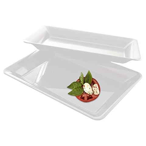 zappy White Plastic 5 Pack Serving Trays, 10" x 14" Rectangular Platters, Elegant, Durable, BPA Free Cover