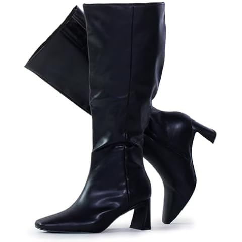 RF ROOM OF FASHION Women's Plus Size Square Toe Knee High Dress Boots (Wide Calf Wide Width) (BLACK, Size 9) Cover
