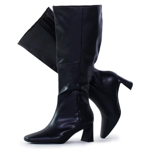 RF ROOM OF FASHION Women's Plus Size Square Toe Knee High Dress Boots (Wide Calf Wide Width)