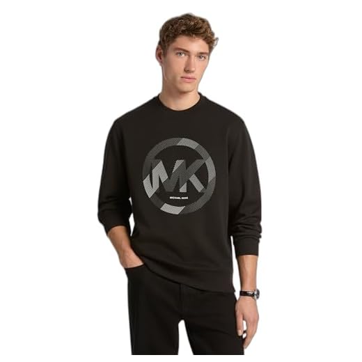 Michael Kors Sudadera de cuello redondo con logotipo Mk Sport para hombre, Negro, XX-Large