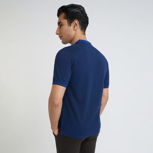 Image of Raymond Men Modern Fit Solid Pattern Pure Cotton Polo Neck Half Sleeve Casual T-Shirt