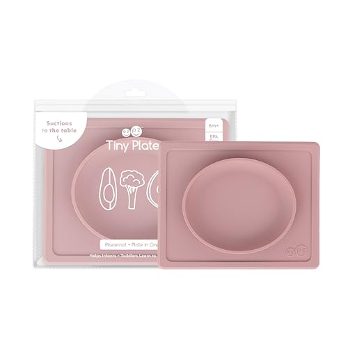 Image of ezpz Tiny Plate (Blush) - 6 Months+ - 100% Silicone Suction Placemat + Plate for Infants - Fits on Most Highchair Trays - Baby Led Weaning Supplies
