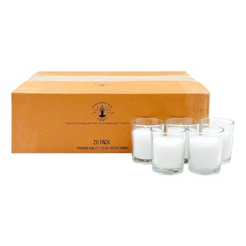 Image of Hosley 20-Pack White Unscented Votive Candles in Clear Glass Holders Hand Poured Wax for Timeless Elegance and Versatile Decor Illuminate Every Moment