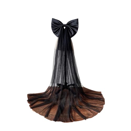 Image of Detachable Satin Bow for Wedding Dress Bowknot with Irregular Tulle Tail