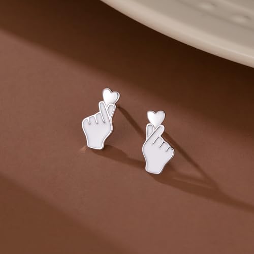 SLUYNZ Sterling Silver Love Heart Stud Earrings for Women Teens Finger Heart Earrings Studs for Valentine’s Day2