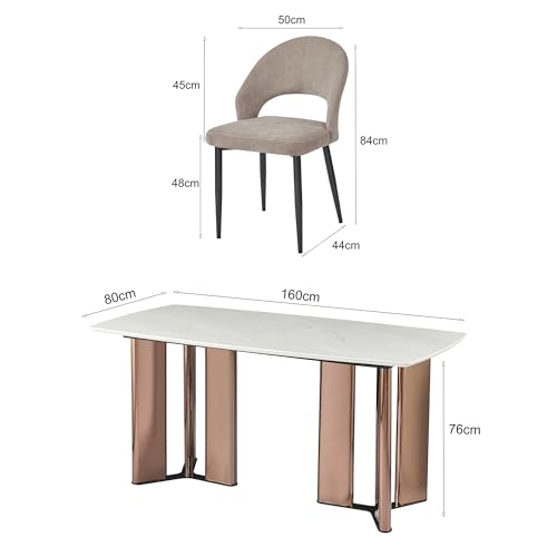 Image of The Attic Neo Classic 6 Chair Dining Set,Beige,Rose Gold & Cream,160Cms