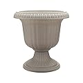 Southern Patio 14 Inch Large Outdoor Home Lightweight Plastic Utopian Urn Flower Planter Pot for Entryways and Backyard Patios, Stone