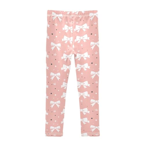 KLL Black Polka Dots on Pink Background Little Girls Leggings Casual High Waisted Activewear Exercise2
