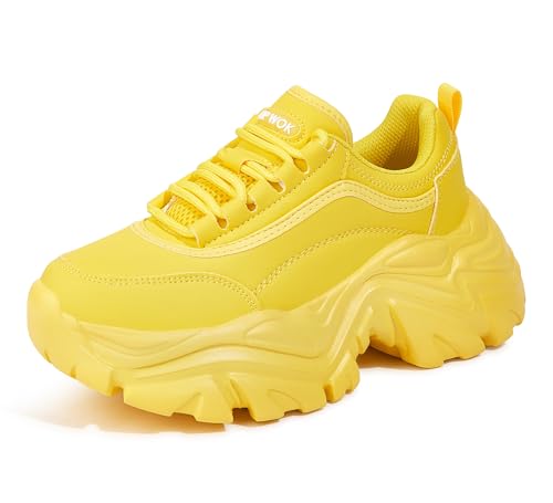 Image of K KIP WOK Chunky Sneakers for Women Fashion Platform White Leather Casual Dad Shoes Comfortable Wedge Walking Sport Sneakers