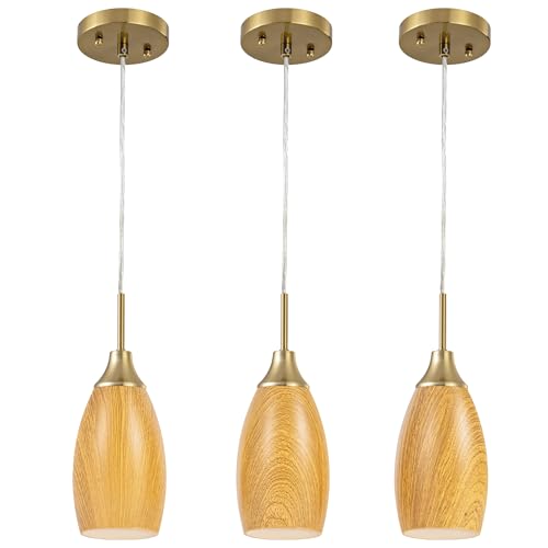 Image of Viinew Mini Glass Pendant Light, Walnut Wood Grain, 3-Pack