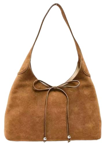 Bow Tie Suede Hobo Bags for Women Large Shoulder Bag Handbags Chic Purse Satchel for Travel Work