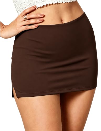 CHANGEZOE Womens Mini Skorts Mid-Low Rise Mini Skirt with Shorts Side Slit Stretchy Sexy Y2K Going Out Skirts Brown