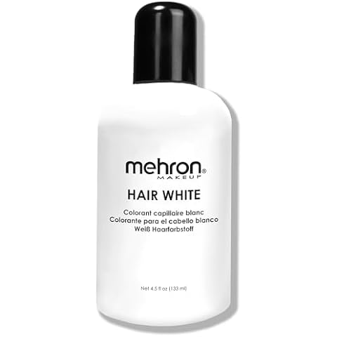 Mehron Makeup Hair White | Washable White Hair Dye | Temporary Hair Color for Theatre, Cosplay, & Halloween 4.5 oz (133 ml) (White) Cover