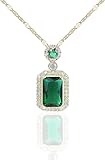 Princess Style Rhinestone Zircon Simulated Green Emerald Pendant Necklace for Women Square Cubic Zirconia Aesthetic Necklaces 18K Gold Plated Stainless Steel Fashion Jewelry By Julia Store