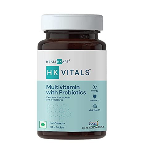 Valocity HealthKart HK Vitals Multivitamin with Probiotics, with Vitamin C, Vitamin B, Vitamin D, Zinc, Supports Immunity and Gut Health, for Men and Women, 60 Multivitamin Tablets
