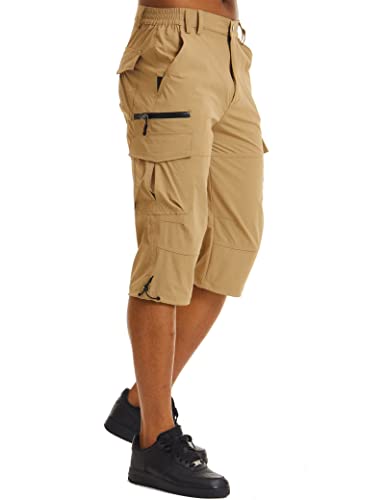 Capri Pants For Men With Pockets Capri Pants Quick Dry 3/4 Tactical Shorts For Men Casual Shorts Athletic Summer Shorts Long Cargo Shorts Khaki #TOP2