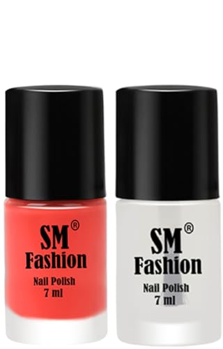 Image of Long Lasting Nail Polish | Nail Paint Combo 7 ml Each) - Set of 2 Coral-Top Coat