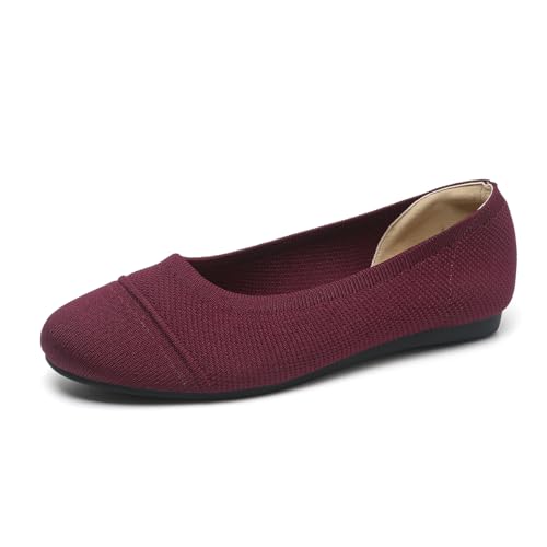 HROYL Women's Knit Flat Ballet Shoes Round Toe Slip on Women Flats for Dressy Casual Office Work Wedding Comfort Soft Model XTZ-Y6