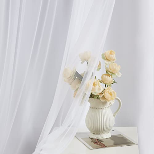 Image of Bujasso White Full Blackout Curtain Panels with Sheer Overlay Mix and Match Double Layer Thermal Insulated Window Treatment Set for Living Room White Drapes with Tiebacks Grommet Top 37 inch Wx63 Lx2