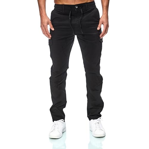 Smith & Solo Cargohose Herren – Chino Hose Cargo Hosen Stretch, Arbeitshosen Baggy Baumwolle, Activewear für Herren mit Taschen Kordelzug (Schwarz, L)