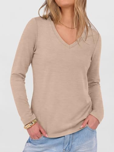 Image of ANRABESS Long Sleeve Shirts for Women Wrinkle Free V Neck Fall Top