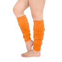 Womens Extra Soft Knee Warmers - Ladies Knitted Stylish 80s Dance Party Ribbed Neon Orange Leg Warmers For Winter UK (Orange)