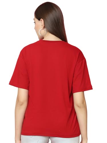 Image of Preneum Women's Cotton Aesthetic & Cool Graphic Printed Baggy Fit Drop-Shoulder Sleeves Cotton Oversized T-Shirt || Printed