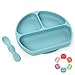 PrimaStella Silicone Suction Plate, Divided Grip Dish, Non-Slip Baby Toddler Plate & Spoon Set | BPA Free | Microwave, Dishwasher Safe