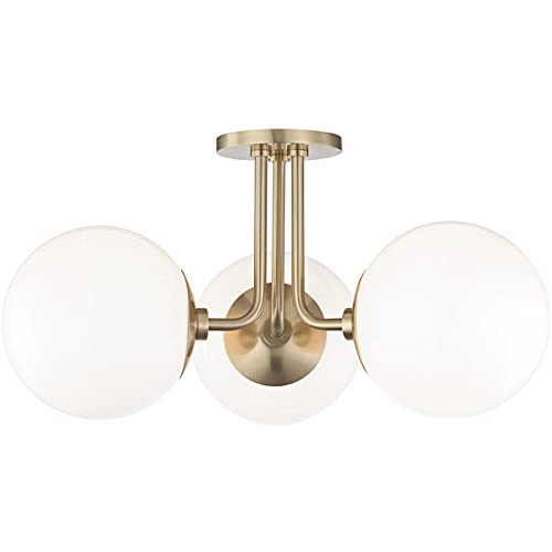 Mitzi H105603-AGB Transitional Three Light Semi Flush Mount from Stella Collection Finish, Aged Brass